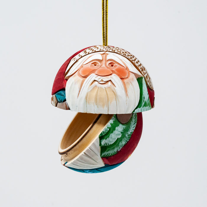 Hand-carved  and Wood-burned Round Grandfather Frost Ornament