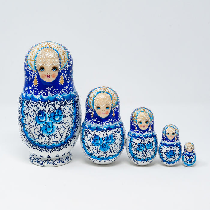 Blue & White Artisanal Floral Doll – Set of 5 (Two Colour Options)