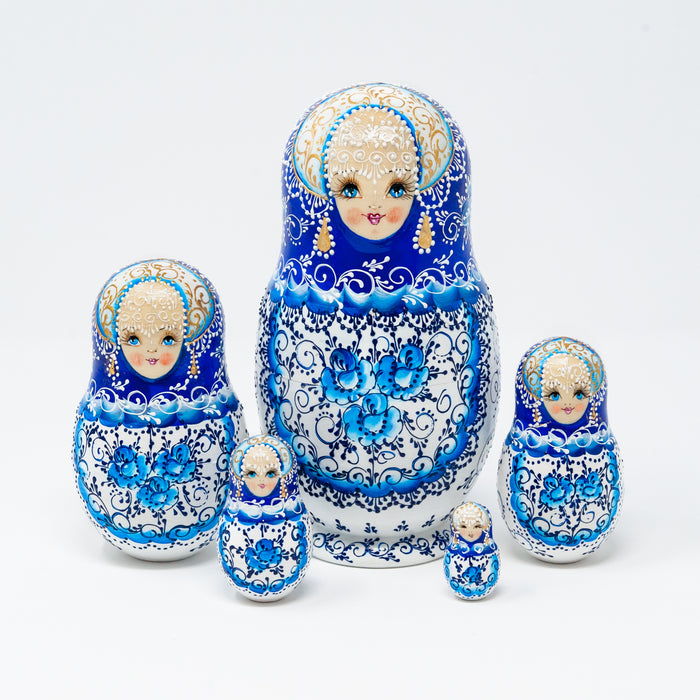 Blue & White Artisanal Floral Doll – Set of 5 (Two Colour Options)