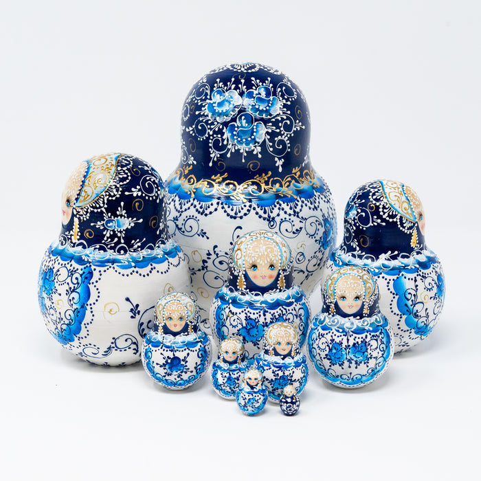 Blue & White Artisanal Floral Doll – Set of 10 (Two Colour Options)