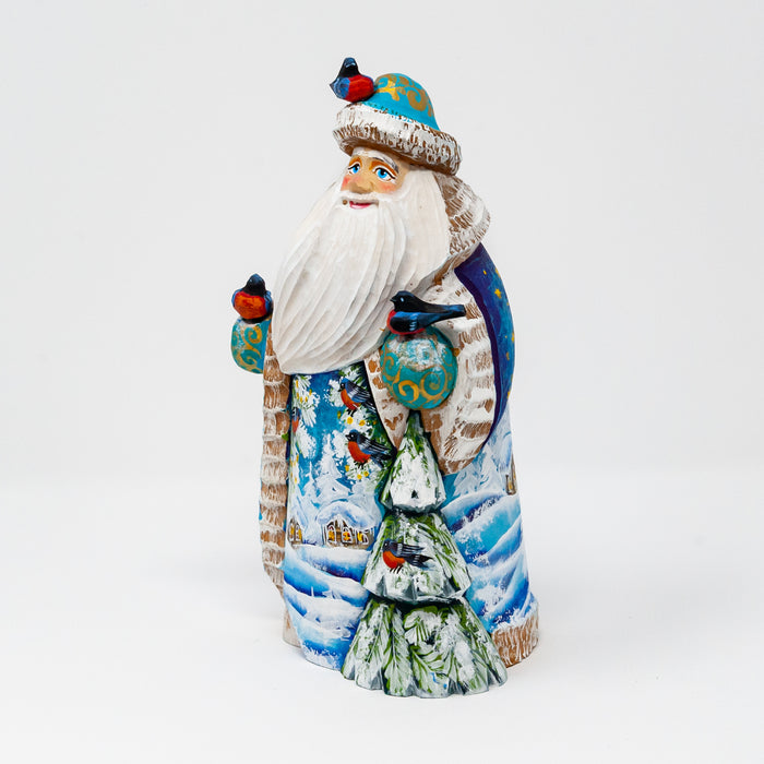 Hand-carved   Grandfather Frost with Birds and Winter Scenes