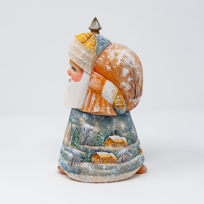 Hand-carved   Grandfather Frost with a Winter Village Scene