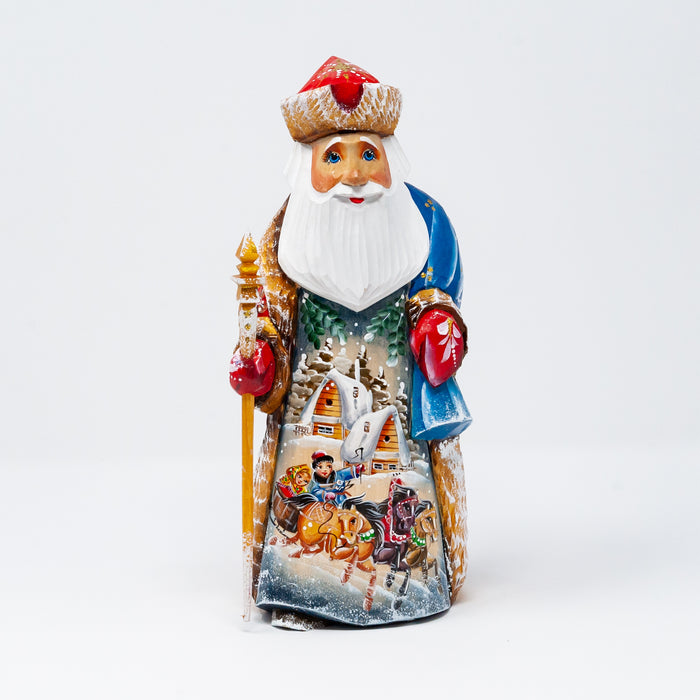 Hand-carved   Grandfather Frost with a Troika Village Scene