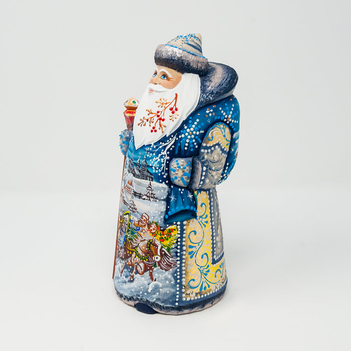Hand-carved   Grandfather Frost with a Troika Village Scene