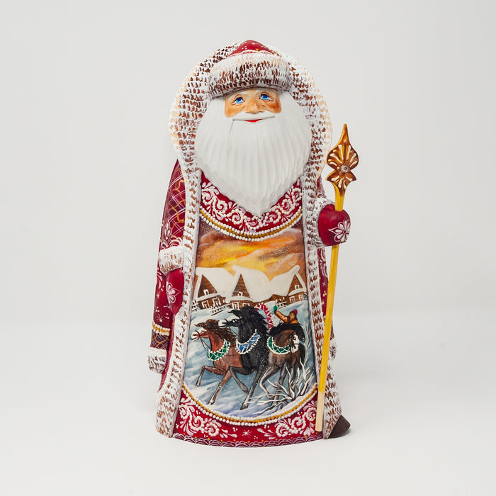 Hand-carved   Grandfather Frost with a Troika and Winter Country Scene