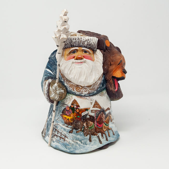 Hand-carved   Grandfather Frost with a Bear and a Village Scene