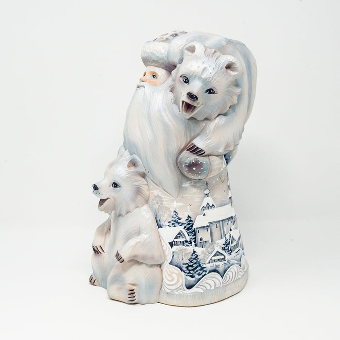 Hand-carved   Grandfather Frost with two Bears