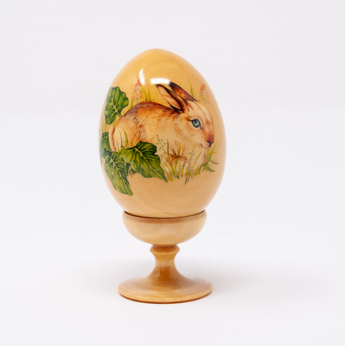 Wooden Artisan Easter Egg with a Rabbit