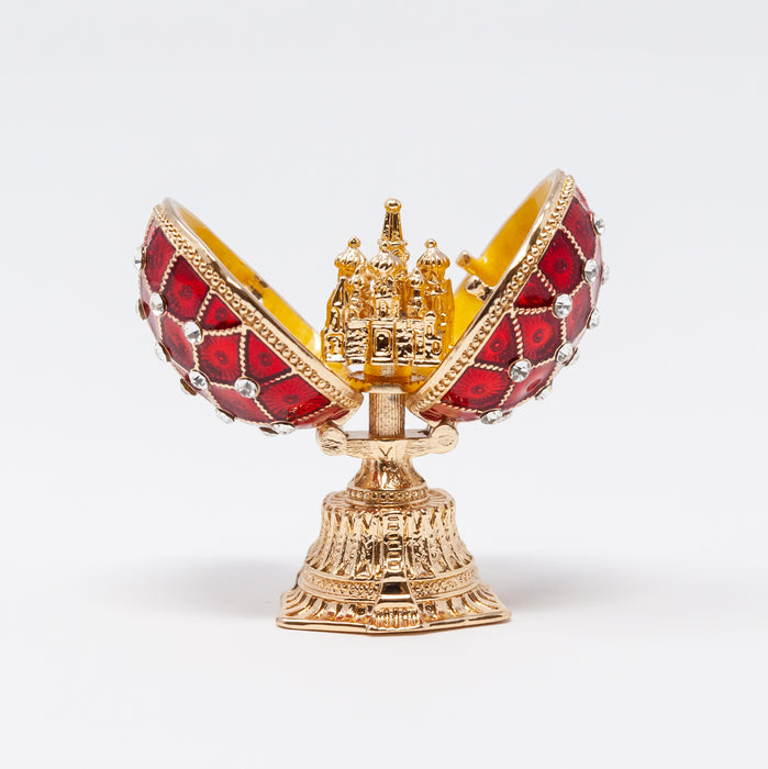 Mini Red Imperial Faberge Egg Replica with Cathedral