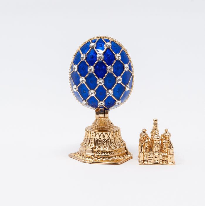 Mini Blue Imperial Faberge Egg Replica with Cathedral