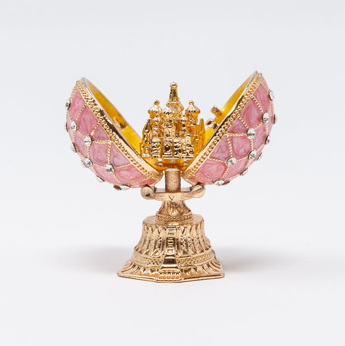 Mini Pink Imperial Faberge Egg Replica with Cathedral