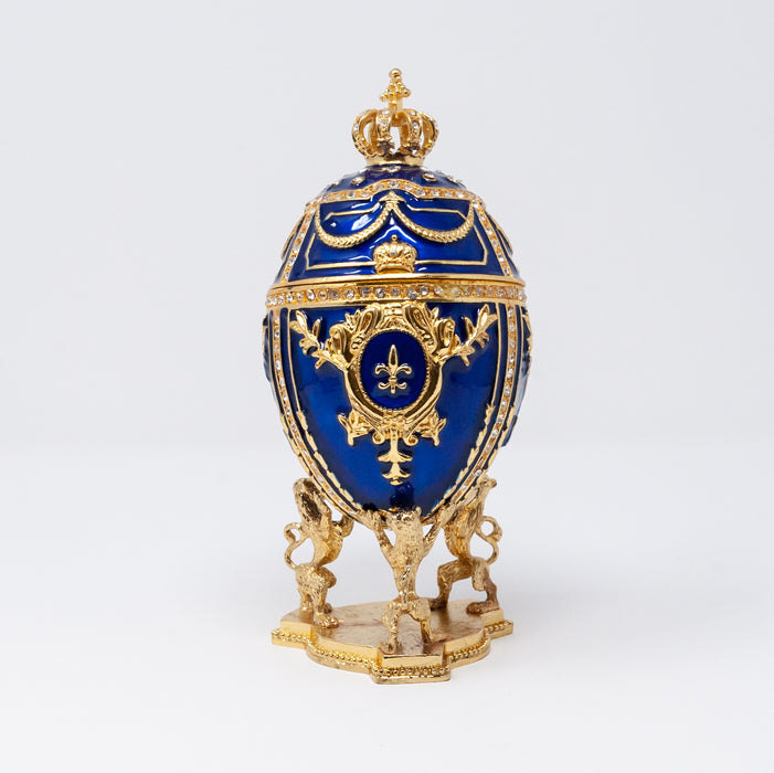 Large Blue Imperial Coronation Faberge Egg Replica with Carriage