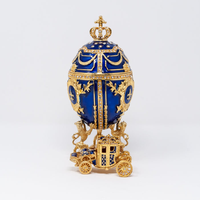 Large Blue Imperial Coronation Faberge Egg Replica with Carriage
